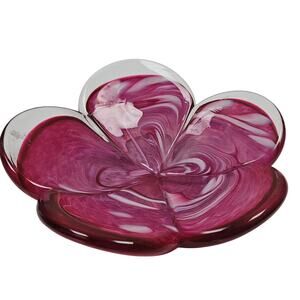 LVB Art Glass Eye Studio Pink & White Affection Flower Dish/Bowl 5" Diameter